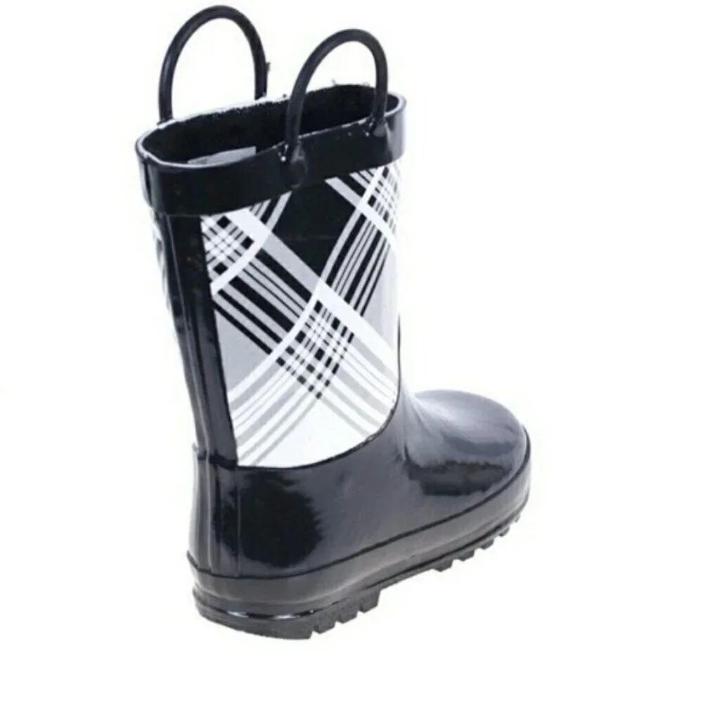 Kids Rainboots, Faux Fur Lined Rain Boots, k-1560, Black Plaid, Size 12